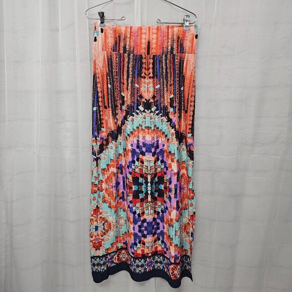 AB Studio Orange Blue Abstract Boho Maxi Skirt Festival Hippie S/M - Picture 9 of 9